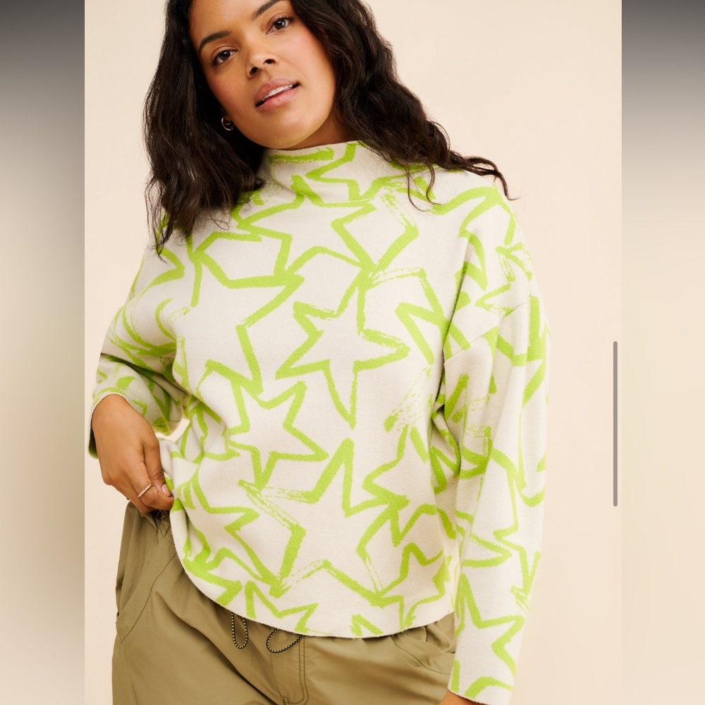 EUC Green Star Mock Neck Sweater sz 1X